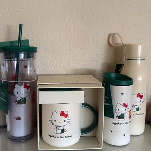 Starbucks Hello Kitty Drinkware Set - White, Green & Red Accents